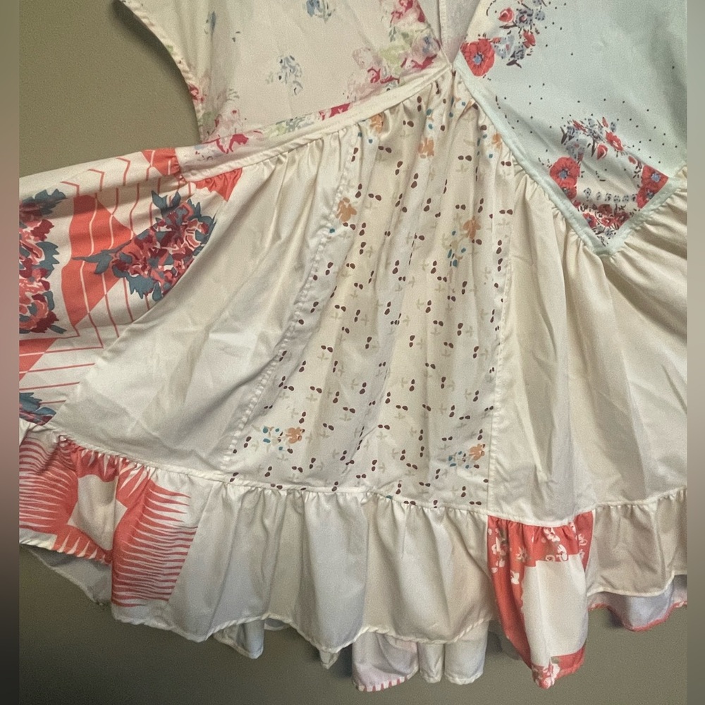 Floral Flowy Patchwork Boho Festival Deep-V Dress Tunic Summer Vacation Coverup - Picture 5 of 8